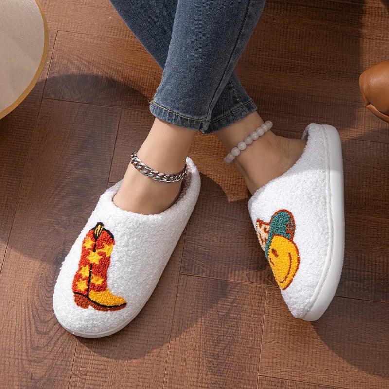 Winter Cartoon Plush Slippers for Women | Cozy Cowboy Home Shoes - Dhavinci