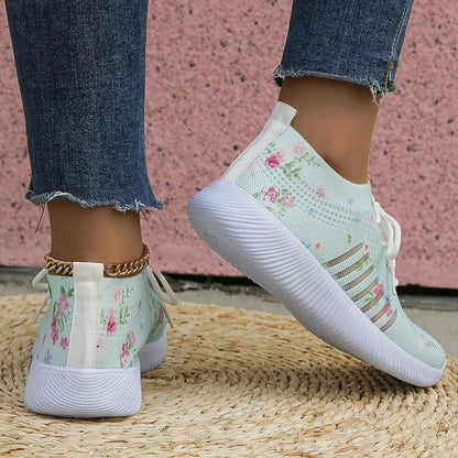 Printed Knitted Sneakers for Women | Lightweight Breathable Sports Shoes - Dhavinci