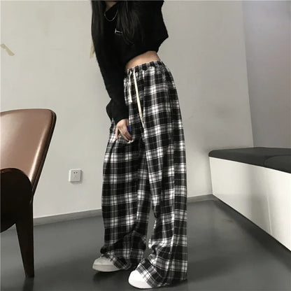 Trendy Black & White Plaid Women’s Pants | Summer Wide-Leg Trousers - Dhavinci