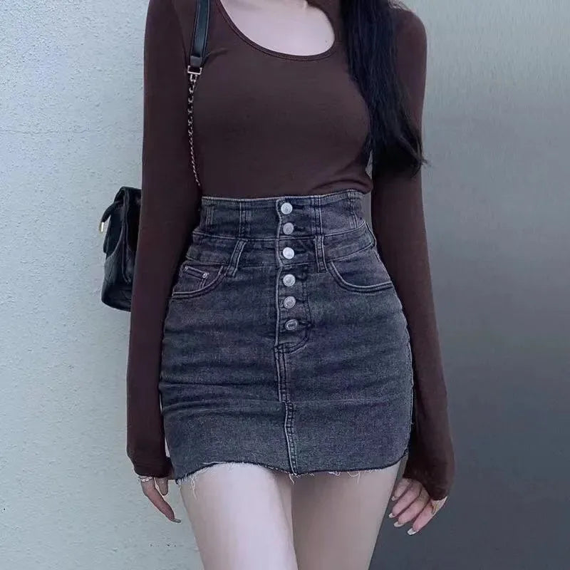 Xpqbb Super High Waist Button Up Denim Skirts Women Sexy Skinny Hot Girl Package Hip Skirt Woman Korean Streetwear Mini Skirts - Dhavinci