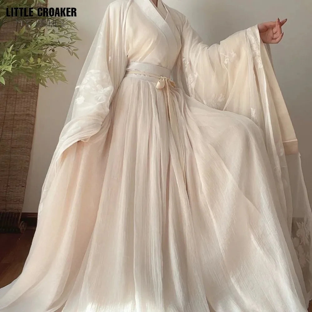 Elegant Hanfu Dress Women Ancient Chinese Traditional Hanfu Coat Outfit Female Cosplay Costume Party Show Beige Gown 3/4pcs Sets - Dhavinci