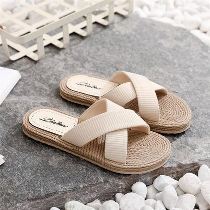 Ladies Summer Cross Drag Slippers | Fashion Hemp Rope Casual Sandals - Dhavinci