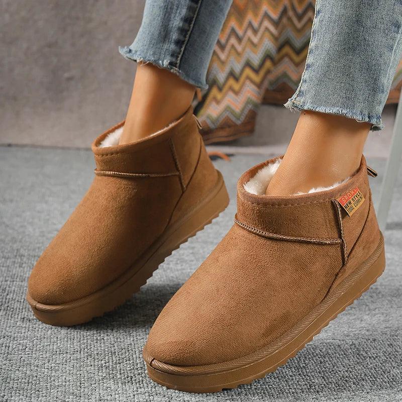 Faux Suede Chelsea Snow Boots for Women | Warm Winter Ankle Boots - Dhavinci