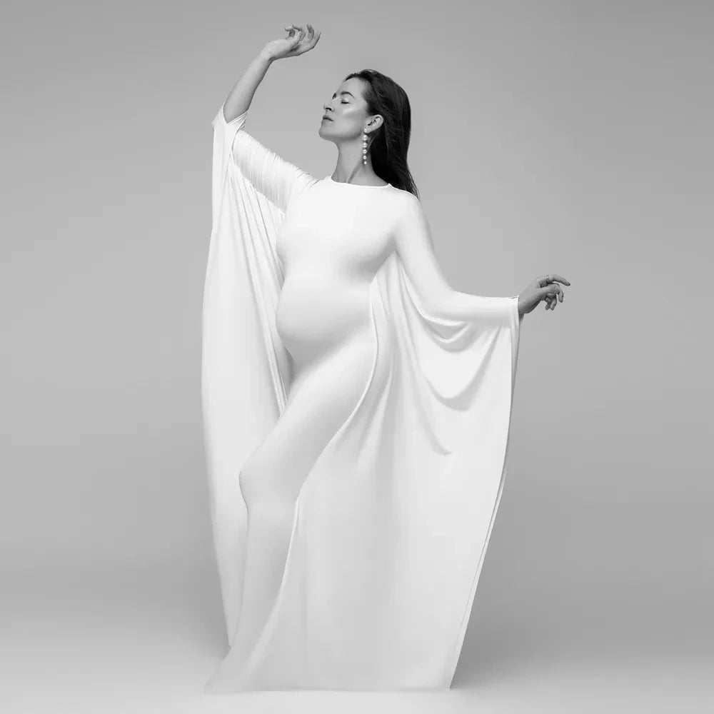 Elegant White Dresses For Maternity Photography Batwing Sleeve Long Even White Mermaid Women's Dress Pregnancy Photo Shoot Gowns - Dhavinci