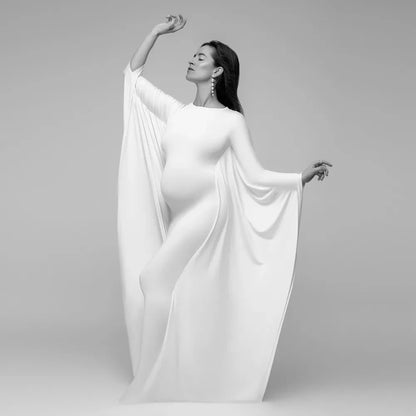 Elegant White Dresses For Maternity Photography Batwing Sleeve Long Even White Mermaid Women's Dress Pregnancy Photo Shoot Gowns - Dhavinci