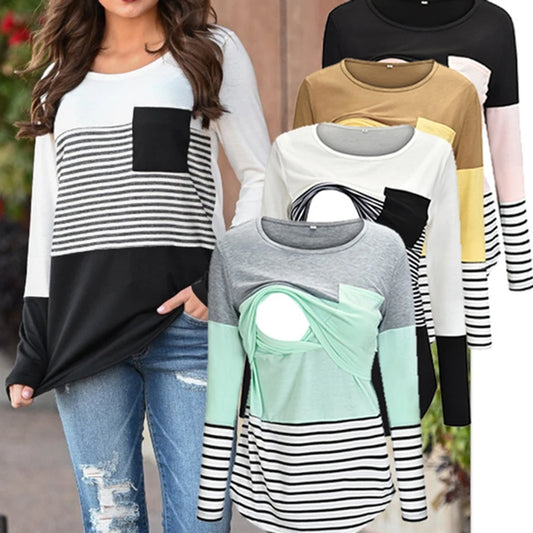 Fashion Maternity Nursing T-Shirt | Loose Long Sleeve Breastfeeding Top - Dhavinci