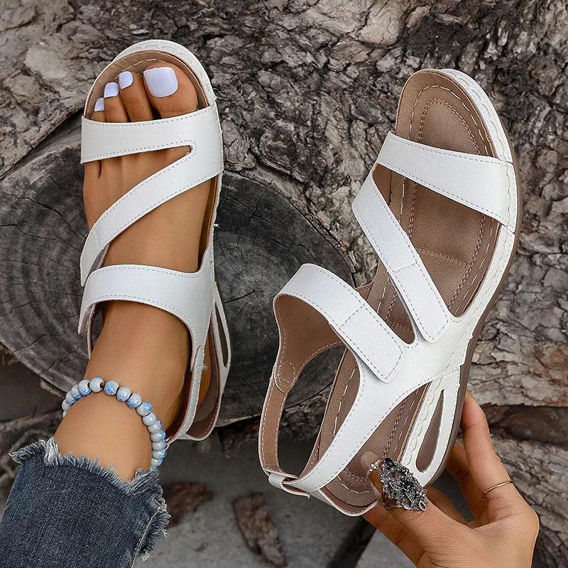 Leather Wedge Sandals for Women | Summer Hook Loop Non-Slip Platform - Dhavinci