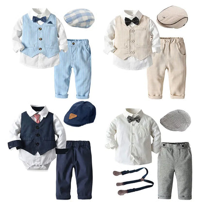 4-Piece Baby Boy Clothing Set | Autumn Infant Tops, Vest & Overalls