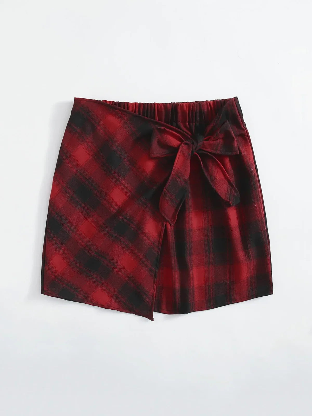 Plus Size Elastic Waist Summer Spring Casual Bandage Plaid Skirt Women Bow Front Vintage Checked Mini Skirt Plus Size Bottoms - Dhavinci