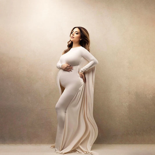 Elegant White Dresses For Maternity Photography Batwing Sleeve Long Even White Mermaid Women's Dress Pregnancy Photo Shoot Gowns - Dhavinci