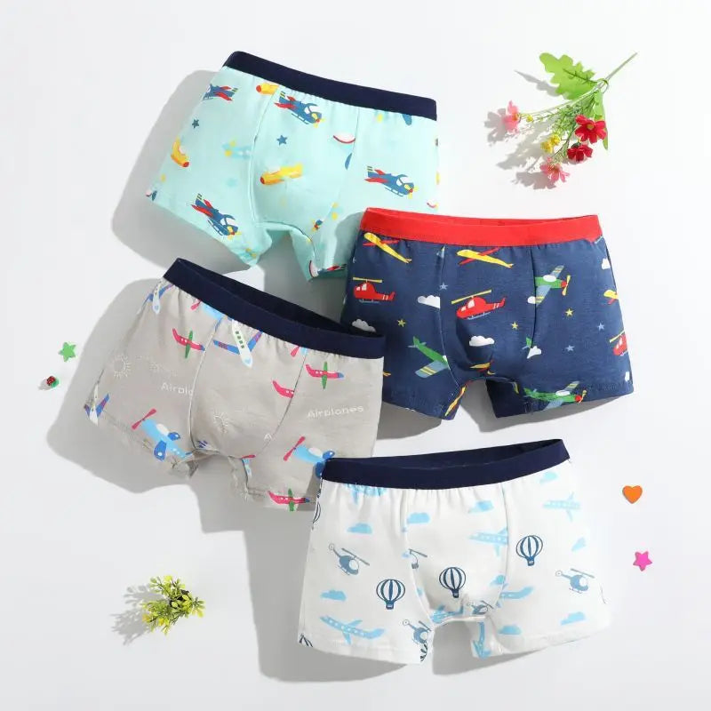 Boys' Cotton Underwear 4-Pack | Assorted Car Pattern Boxers - Dhavinci