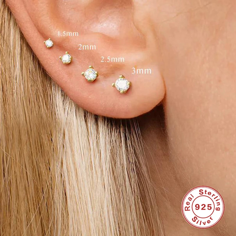 Sterling Silver Piercing Earrings | Zircon Studs for Women - Dhavinci