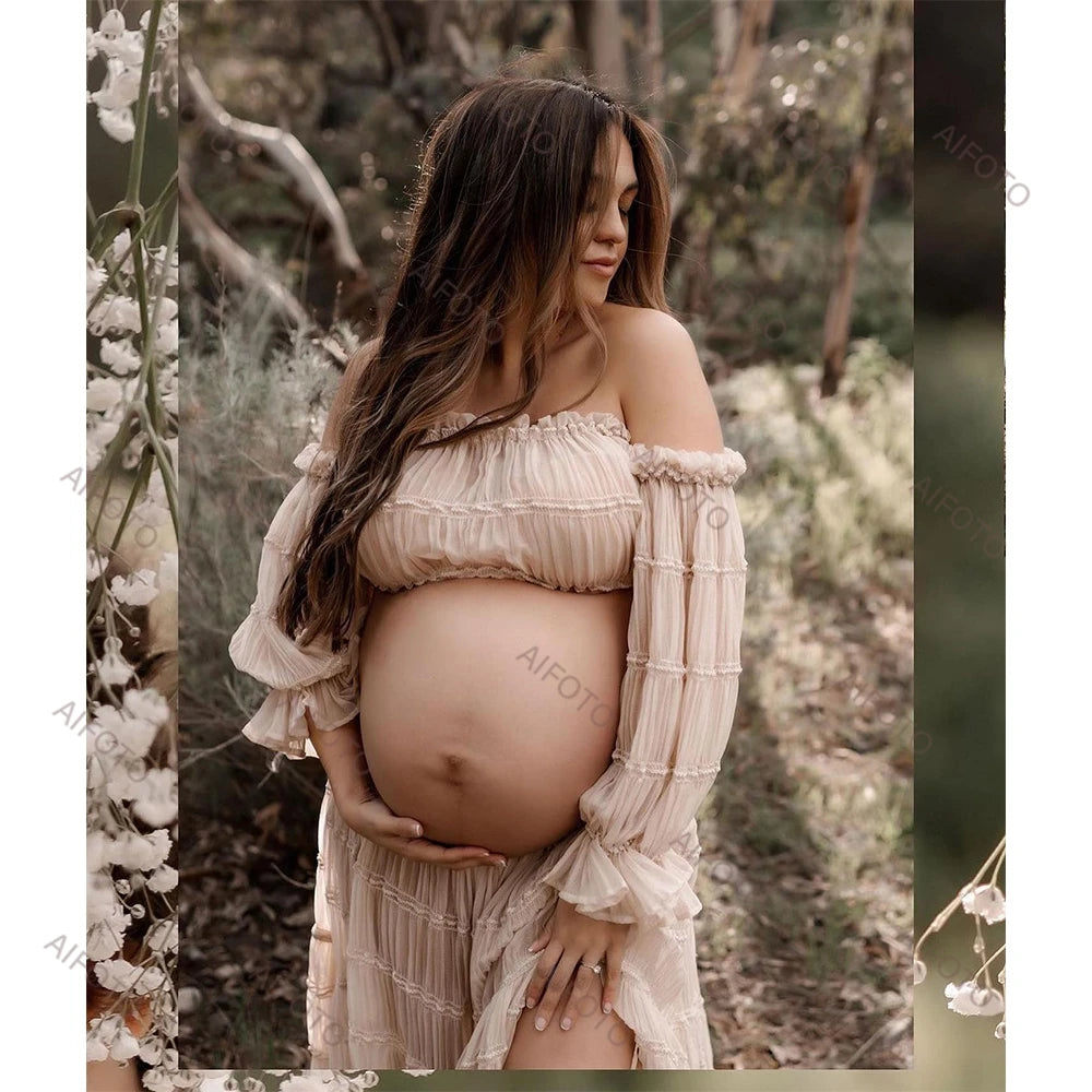 Maternity Photography Props Long Maxi Dresses Pregnancy Dress Gown Sexy Two Piece Tulle Chiffon Bohemian Pregnant Women Clothes - Dhavinci