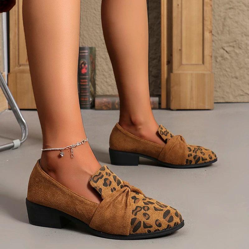 Leopard Print Medium Heels Pumps for Women | Chain Pointed Toe Party Shoes - Dhavinci