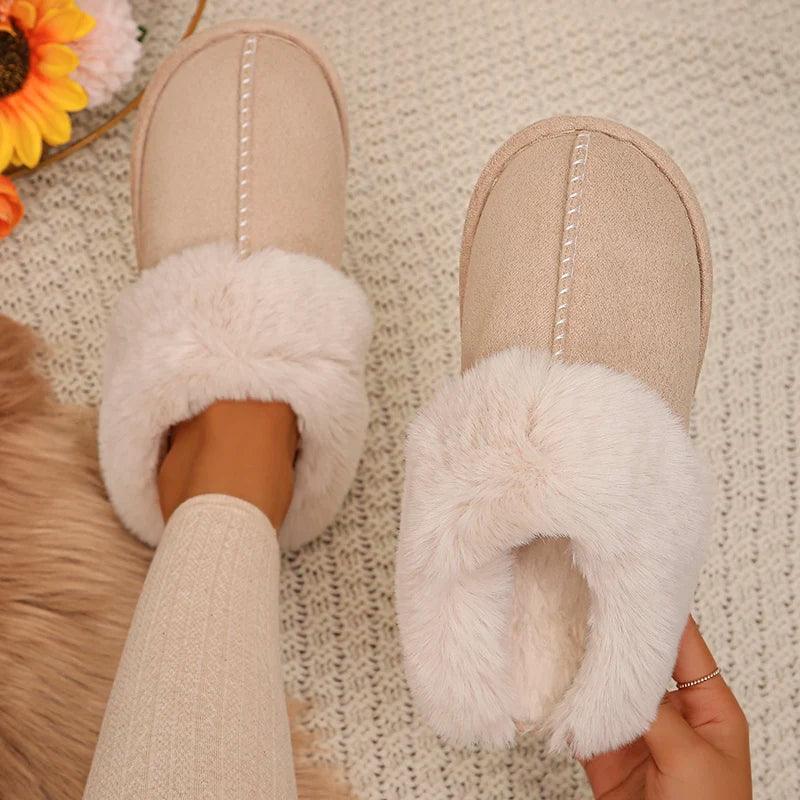 Winter Warm Plush Slippers for Women - Faux Fur Cotton Mules - Dhavinci