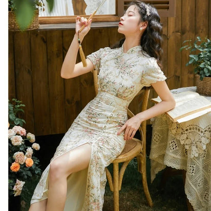 Cheongsam Qipao Chinese Traditional Dress Embroidery Retro Improved Cheongsams Oriental Party Summer Floral Dresses for Women - Dhavinci