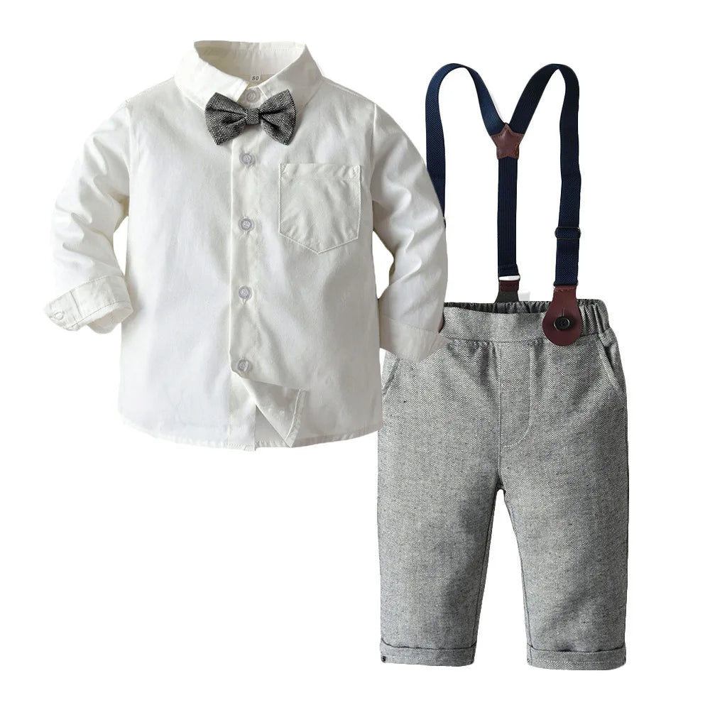 4-Piece Baby Boy Clothing Set | Autumn Infant Tops, Vest & Overalls