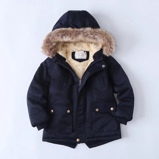 Winter Warm Boys Jacket | Thick Hooded Coat with Fur Collar - Dhavinci