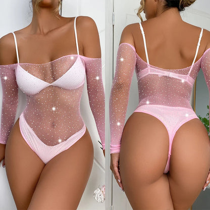 Sparkle Rhinestone Fishnet Bodysuit | Sexy See-Through Lingerie