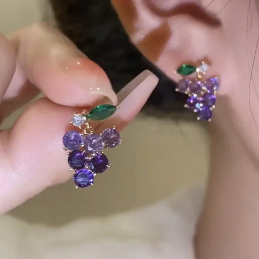 Purple Zircon Grape Stud Earrings | Cute & Fashionable Jewelry