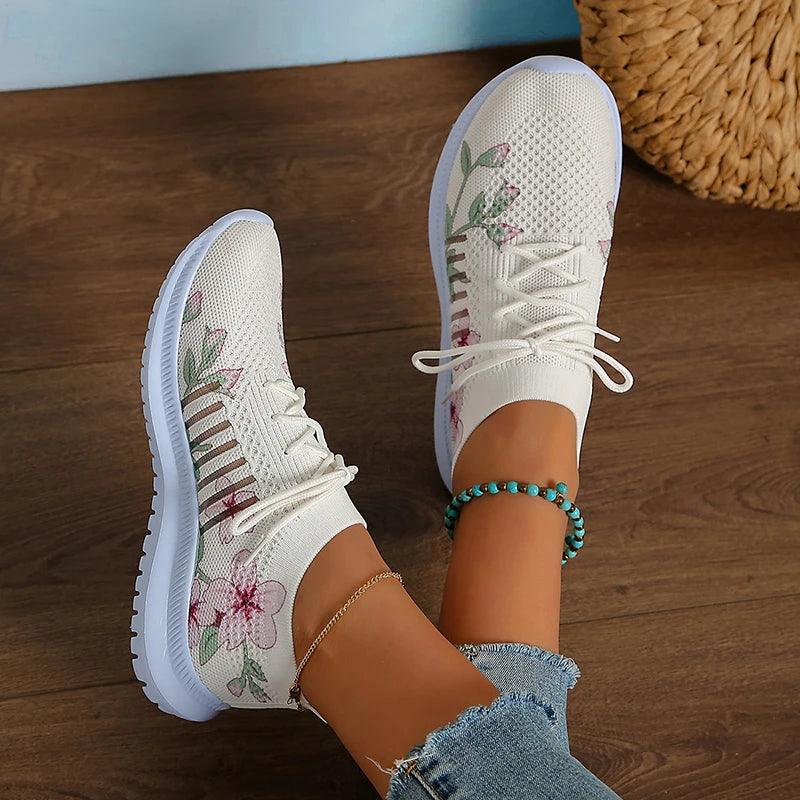 Printed Knitted Sneakers for Women | Lightweight Breathable Sports Shoes - Dhavinci