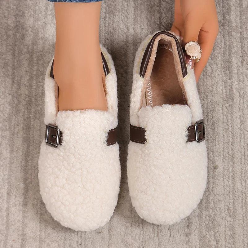 Lamb Cashmere Warm Flats for Women | Slip-On Plush Loafers Shoes - Dhavinci