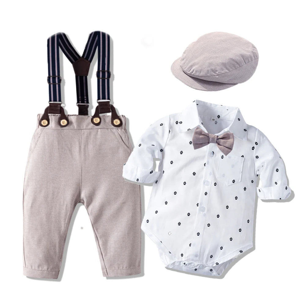 4-Piece Baby Boy Clothing Set | Autumn Infant Tops, Vest & Overalls