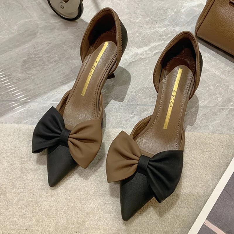 Elegant Bowtie High Heels | Two-Tone Slip-On Party Pumps - Dhavinci