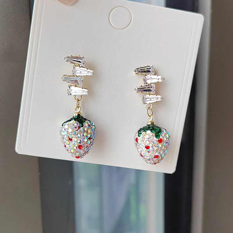 Colorful Strawberry Dangle Earrings | Sweet Zircon Fruit Jewelry