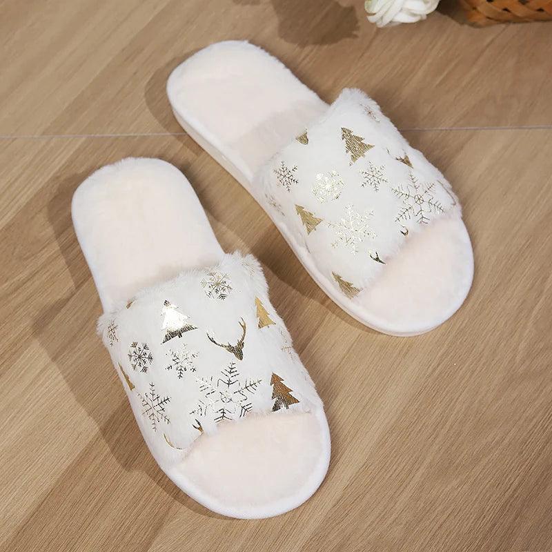 Winter Christmas Fluffy Slippers | Women’s Plush Fur House Shoes - Dhavinci