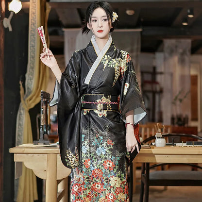 Japanese Traditional Yukata Kimono With Obi Vintage Women Evening Dress Geisha Kimono Vintage Women Stage Show Costume Cosplay - Dhavinci