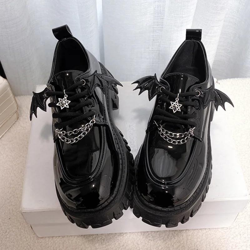 Y2K Punk Platform Shoes for Women | Gothic Metal Chain Leather Pumps - Dhavinci