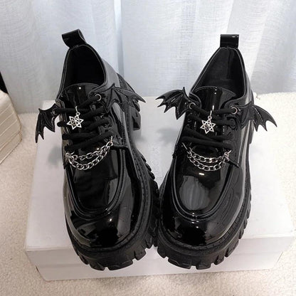 Y2K Punk Platform Shoes for Women | Gothic Metal Chain Leather Pumps - Dhavinci