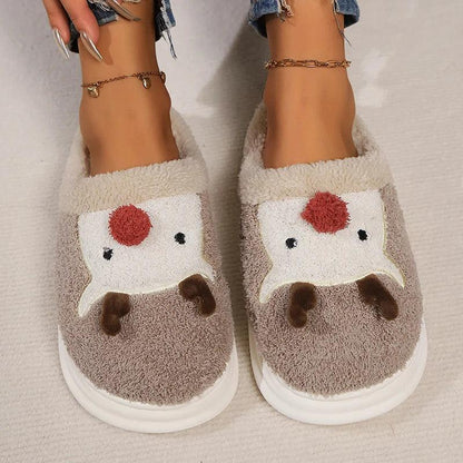 Cartoon Elk Plush Slippers for Women | Christmas Style Winter Shoes - Dhavinci