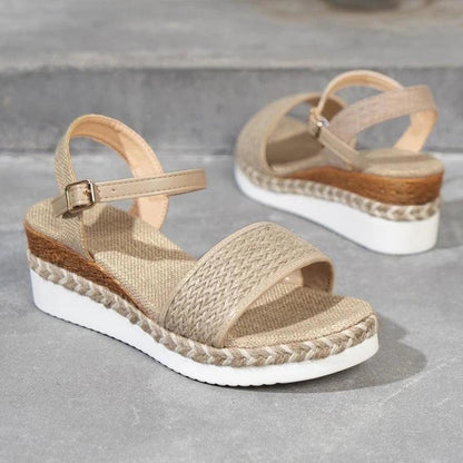 Hemp Med Heel Sandals for Women - Summer Non-Slip Platform Espadrilles - Dhavinci