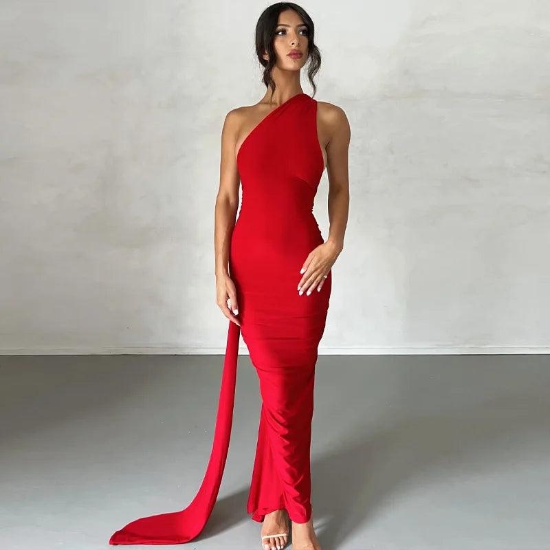 One-Shoulder Backless Maxi Dress for Women | Ruched Y2K Festival Outfit - Dhavinci