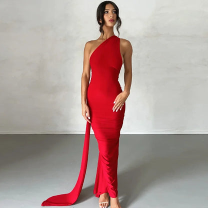 One-Shoulder Backless Ruched Maxi Dress | Sexy Y2K Festival Outfit - Dhavinci