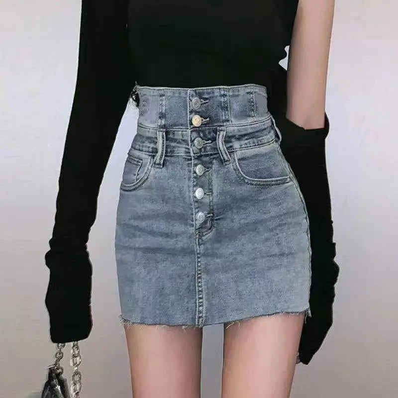 Xpqbb Super High Waist Button Up Denim Skirts Women Sexy Skinny Hot Girl Package Hip Skirt Woman Korean Streetwear Mini Skirts - Dhavinci