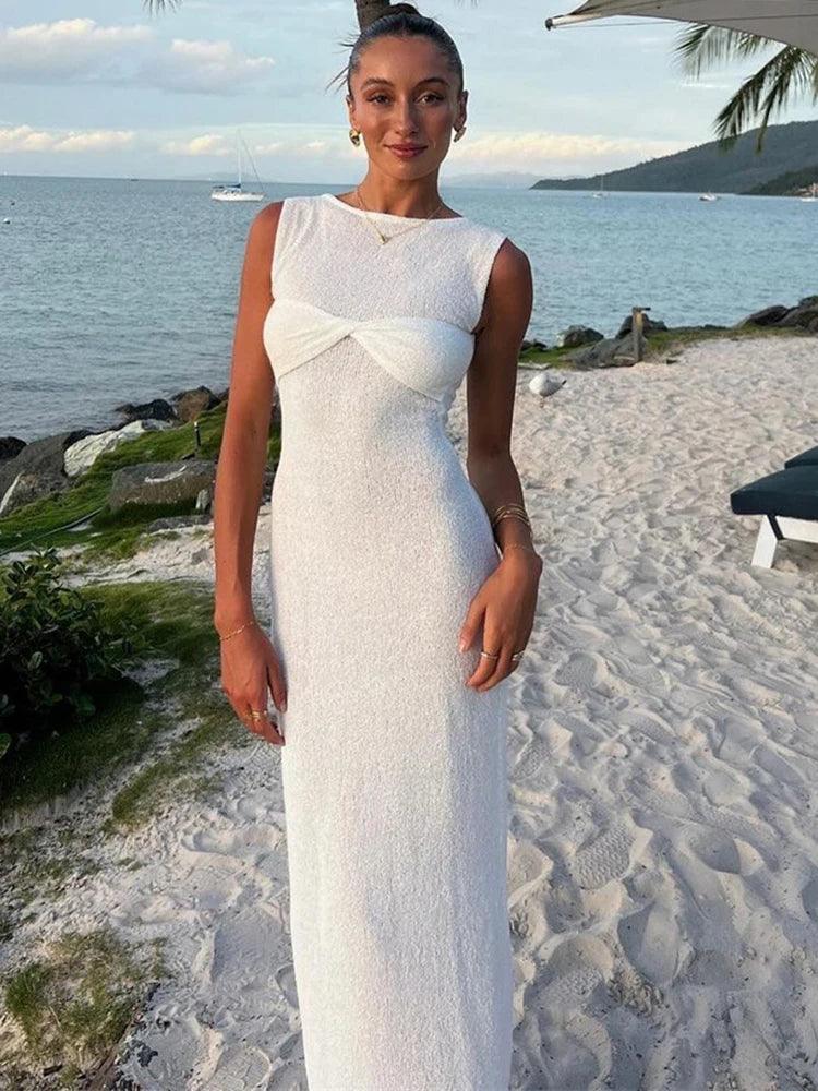 Knitted See-Through Ruched Maxi Dress for Women | Elegant Beachwear - Dhavinci