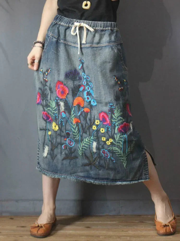 Max LuLu 2024 Autumn Womens Luxury Vintage Loose Embroidery Denim Skirts Ladies Casual Floral Streetwear Females Elegant Clothes - Dhavinci