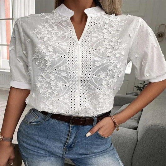 Vintage White Crochet Blouse | Women’s Elegant Summer Top - Dhavinci