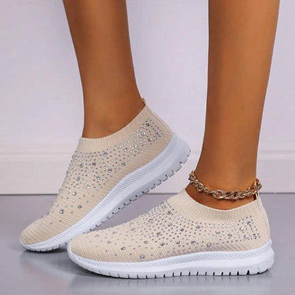 Shining Crystal Flats for Women | Breathable Knit Platform Sneakers - Dhavinci