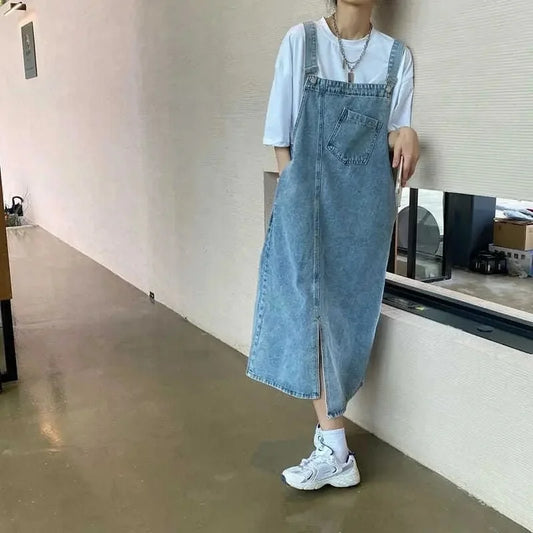 Spring Summer Denim Overall Dress Women Sleeveless Jeans Dresses Fashion Female Solid Slip Casual Loose Spaghetti Strap Dresses - Dhavinci