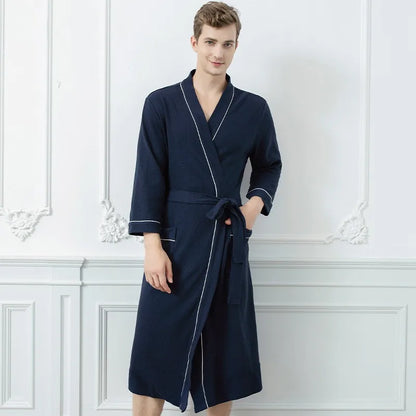 Spring Autumn Soft Comfortable Loungewear Japanese Bathrobe Women's Long Pajamas Couple Sleepwear Thin Waffle Absorbent Yukata - Dhavinci