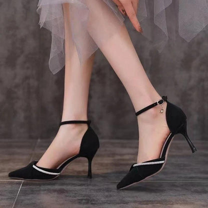 Bling Crystal Ankle Strap Pumps for Women - Pointed Toe High Heels - Dhavinci