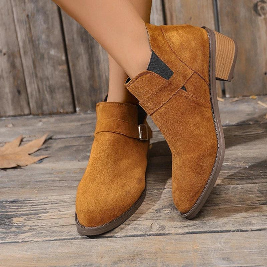 Faux Suede Medium Heel Ankle Boots for Women | Autumn Chelsea Boots - Dhavinci