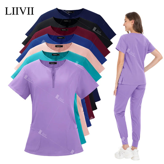 Medical Uniform Elastic Scrub Set Hospital Surgical Scrubs Tops Pants Nurse Nursing Workwear Doctors Clothes Medical Accessories - Dhavinci