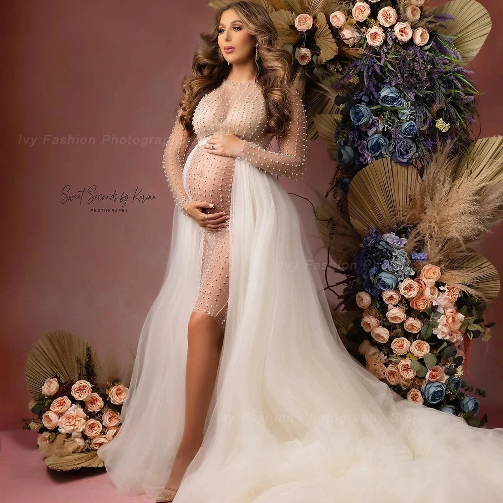 Pearl Maternity Dress for Women | Tulle Transparent Photography Prop - Dhavinci