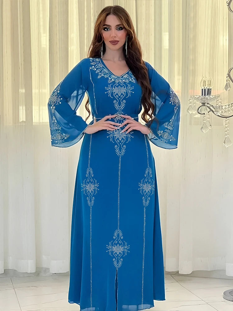 Eid Jalabiya Muslim Abaya | Elegant Diamond Lace-up Party Dress - Dhavinci