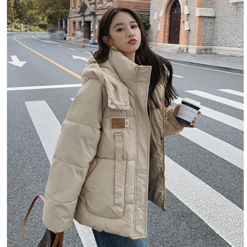 Khaki Hooded Down Jacket | Warm Thickened Winter Coat 2025